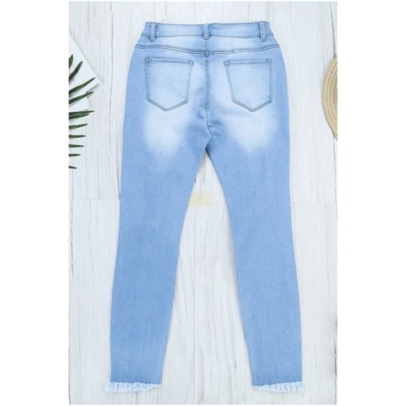 Light wash distressed skinny denim jeans Frayed - Picture 3 of 3